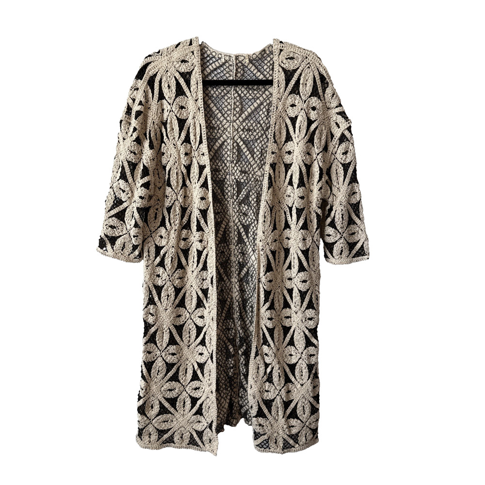 Whimsigoth Boho Women’s M Crochet Open Elbow‎ Sleeve Open Handknit Cardigan